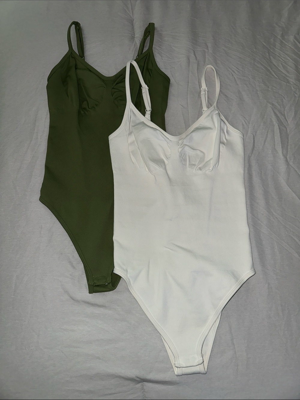 Amazon Olive Green & White Adjustable-Strap Kids One-Piece Bodysuits